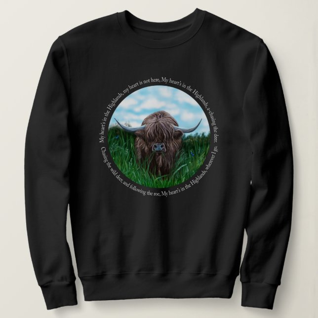 Sweatshirt Highland Cow, My Heart's In The Highlands (Design devant)