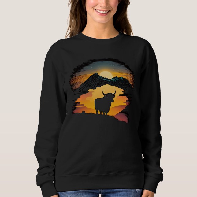 Sweatshirt Highland Cow Scottish Cattle Sunset (Devant)