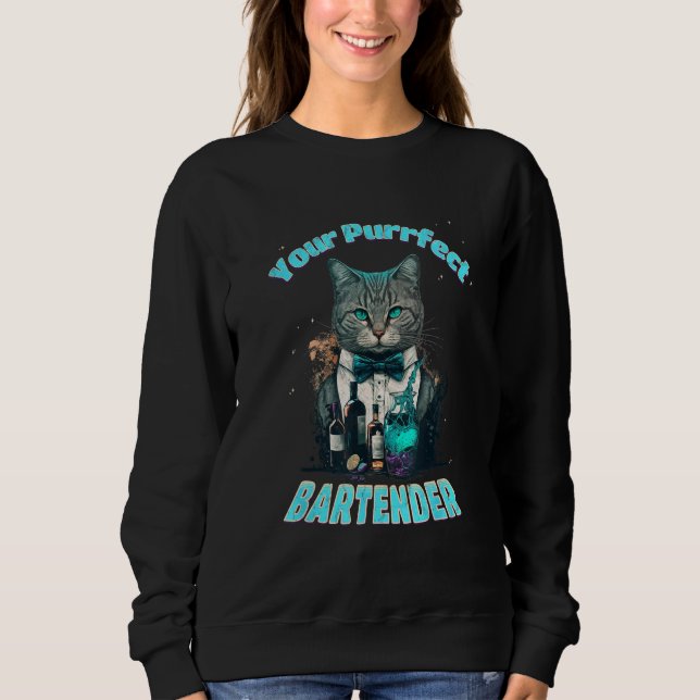 Sweatshirt Hilarious Purrfect Cat Bartender in a Tuxedo Serve (Devant)