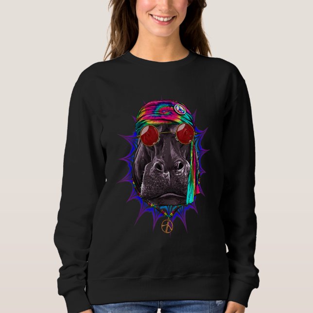 Sweatshirt Hippie Hippopotamus Tie Dye Peace Sign Psychedelic (Devant)
