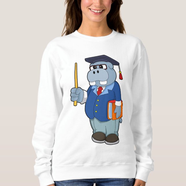 Sweatshirt Hippo comme professeur avec livre (Devant)