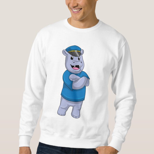 Sweatshirt Hippo en tant que policier avec casquette de polic (Devant)