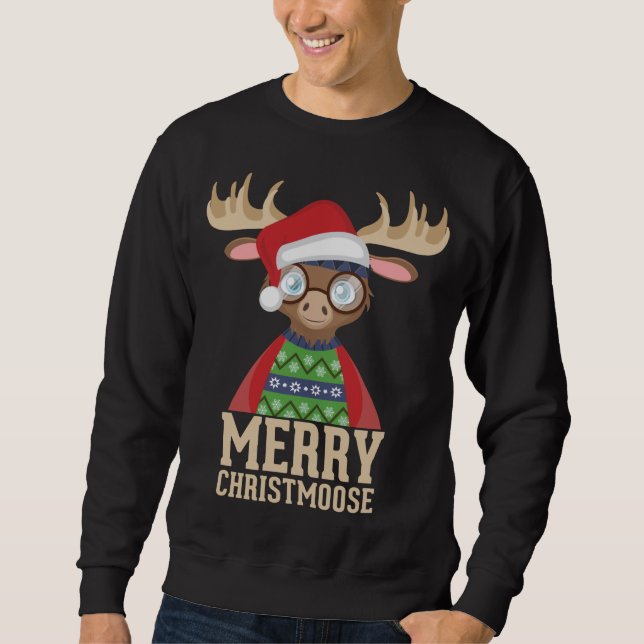 Sweatshirt Hipster Moose - Santa Hat - Joyeux Christmoose Chr (Devant)