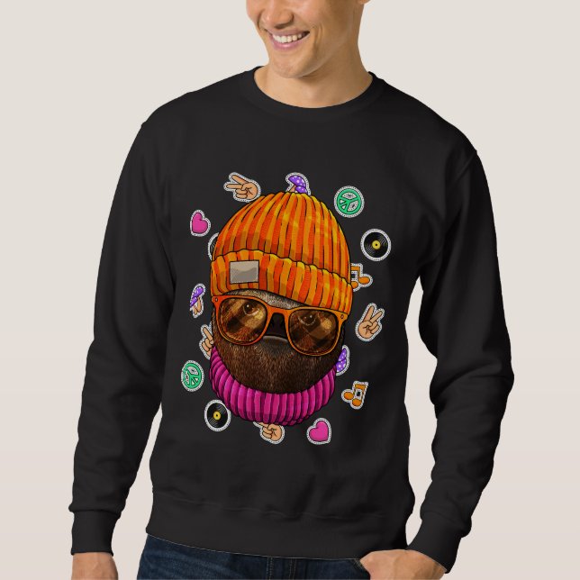 Sweatshirt Hipster Sloth Geek Nerd lunettes Animal Love Paix (Devant)