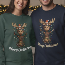 Sweatshirt Holiday Lights Moose