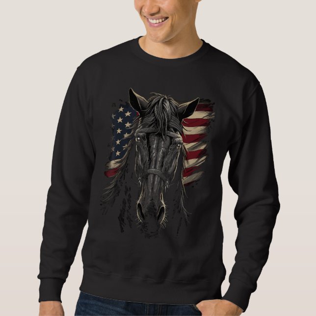 Sweatshirt Horse With USA Flag Horseback Riding Equestrian (Devant)