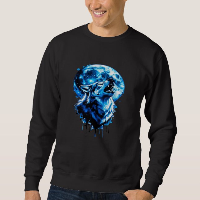 Sweatshirt Howling Moon Wolf Tattoo Tee — Blue Ink Dream, Mys (Devant)