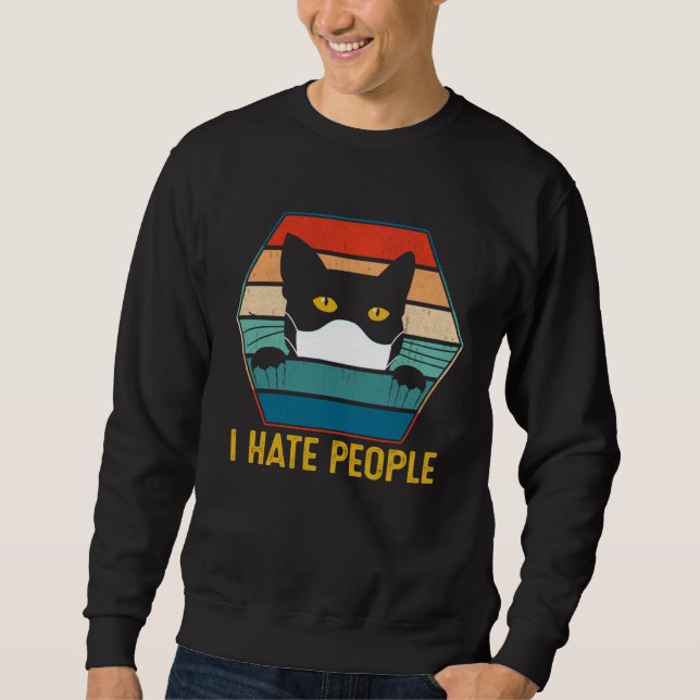 Sweatshirt I Hate People Black Cat Wearing Face Mask Quaranti (Devant)