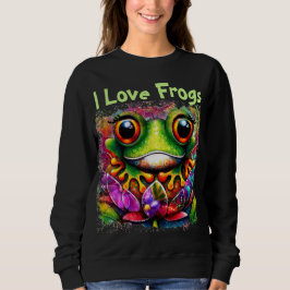 Sweatshirt I Love Frogs Whimsical Abstrait Peinture Art