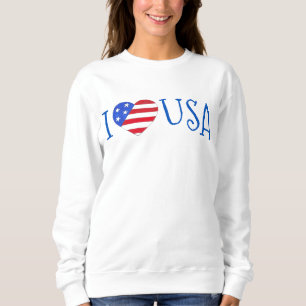 Sweatshirt I Love USA Patriotic Juillet 4 American Flag Heart