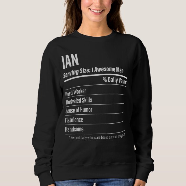 Sweatshirt Ian Taille du service Nutrition Étiquette Calories (Devant)