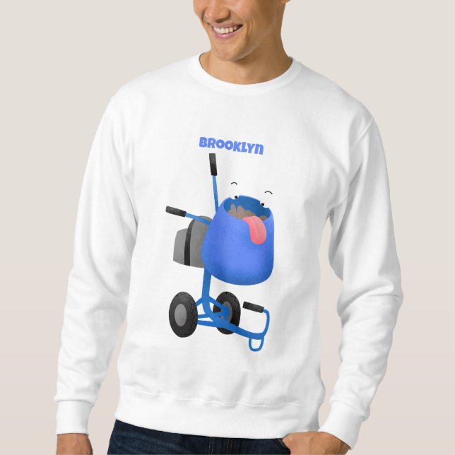Sweatshirt Illustration amusante du mélangeur de ciment bleu (Devant)