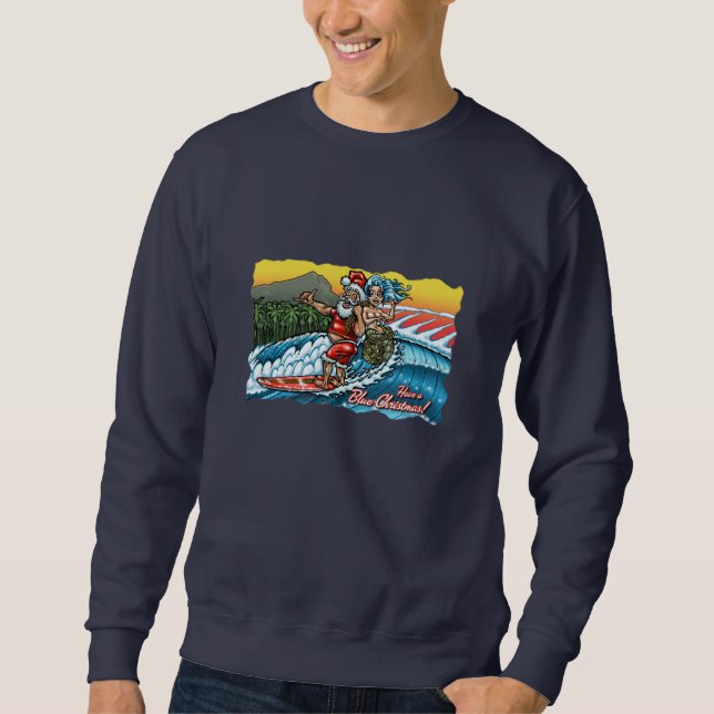 Sweatshirt Illustration Blue Christmas Hawaiian Surfing Père  (Devant)