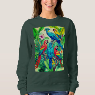 Sweatshirt Illustration botanique d'oiseaux tropicaux