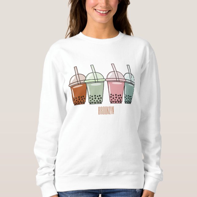 Sweatshirt Illustration de dessin animé pour le thé de bulle (Devant)