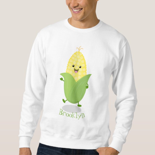 Sweatshirt Illustration d'une caricature de maïs joyeux (Devant)