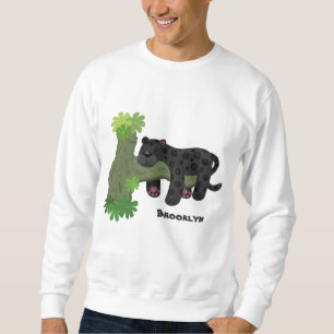 Sweatshirt Image de dessin animé de chat en panthère noire ja