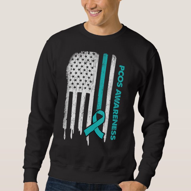 Sweatshirt Indicateur Usa Turquoise Ruban Pcos Sensibilisatio (Devant)