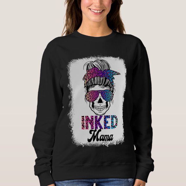 Sweatshirt Inked Mama Bleached Leopard Messy Bun Skull Mom (Devant)