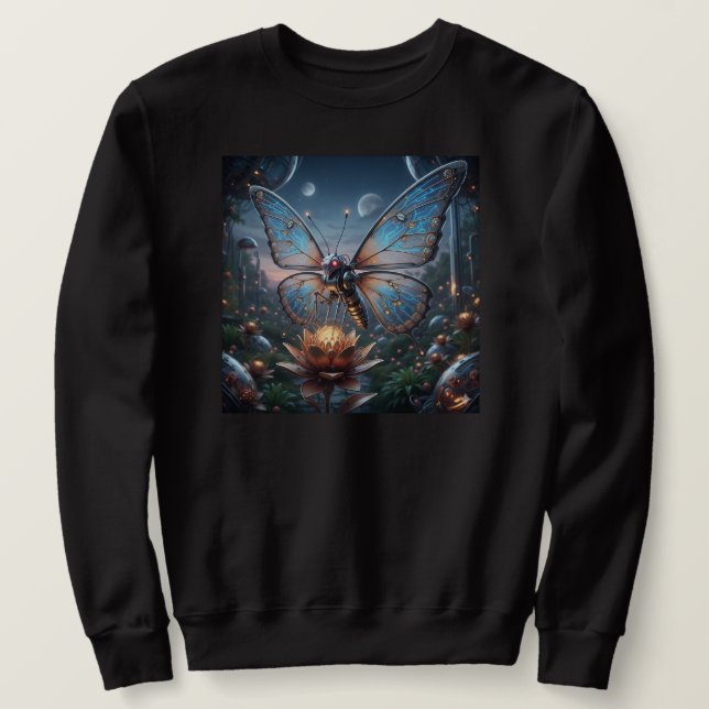 Sweatshirt Intricate Robot Butterfly on Steampunk Lotus (Design devant)