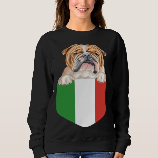 Sweatshirt Italy Flag Bulldog Dog In Pocket (Devant)