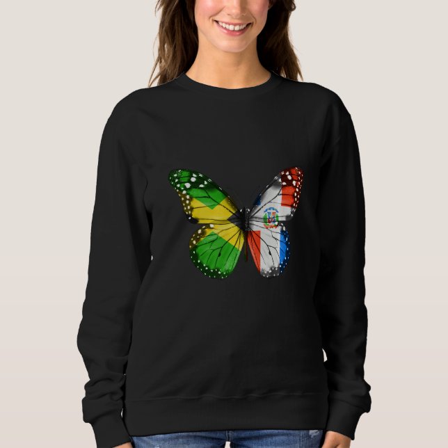 Sweatshirt Jamaican Dominican Flag Butterfly  1 (Devant)