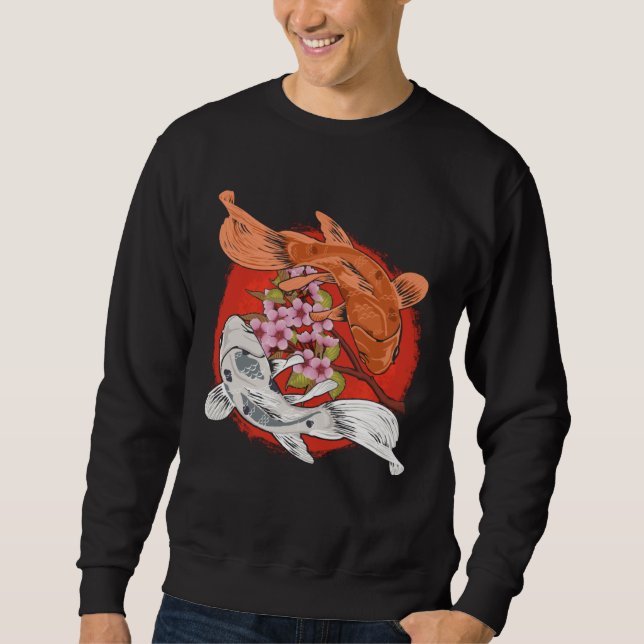 Sweatshirt Japanese Cherry Blossom Tree Koi Fish Yin Yang Men (Devant)