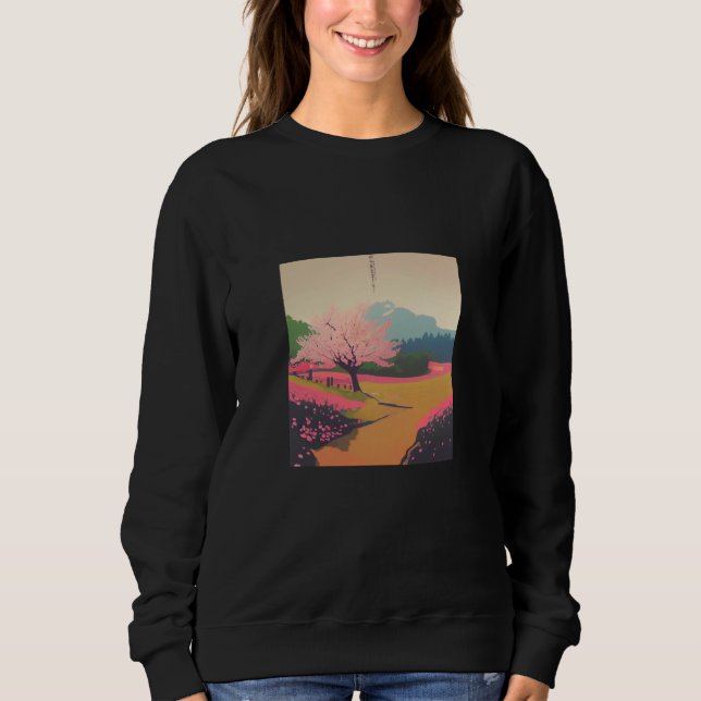 Sweatshirt Japanese Countryside Cherry Blossom Tree Sakura Bl (Devant)