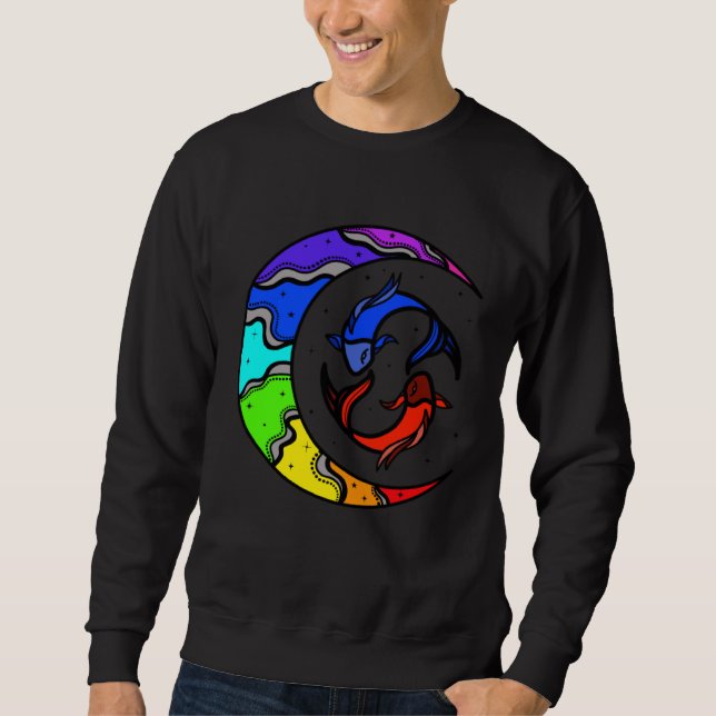 Sweatshirt Japanese Koi Fish and Crescent Moon With Rainbow C (Devant)