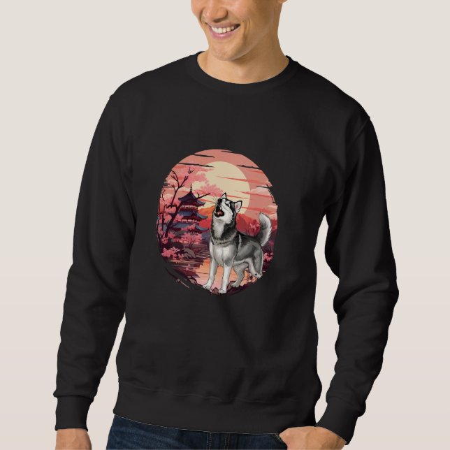 Sweatshirt Japonais Sunset Sibérien Husky (Devant)