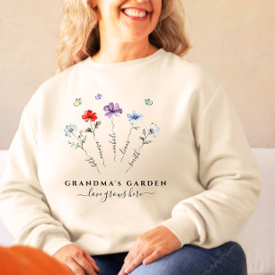 Sweatshirt Jardin de grand-mère avec petits-enfants noms Aqua