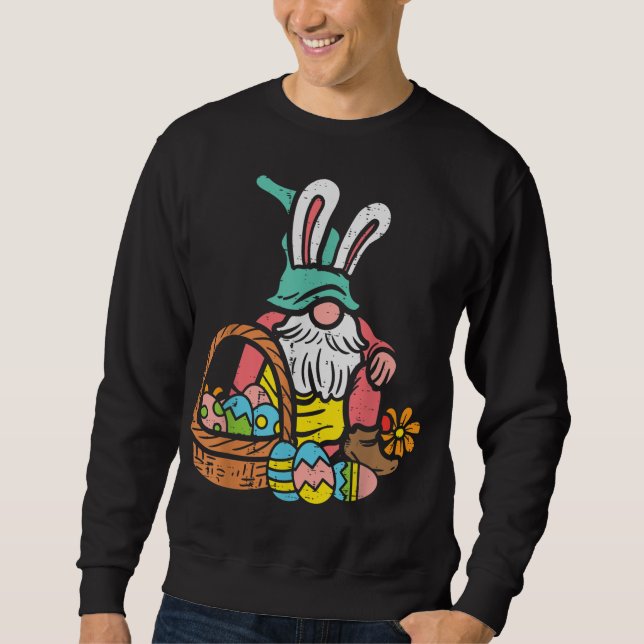 Sweatshirt Jardin nordique Gnome Bunny Oeufs de Pâques Panier (Devant)
