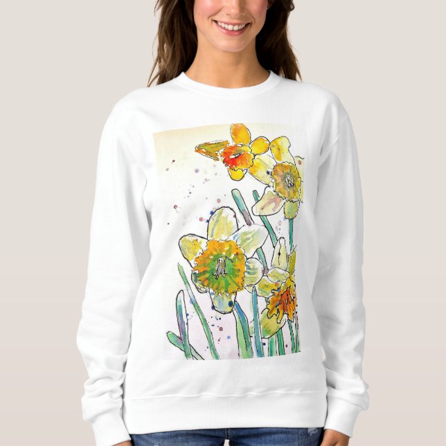 Sweatshirt Jaune jonquille aquarelle fille T chemise (Devant)