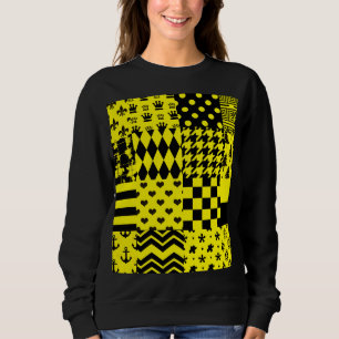 Sweatshirt Jaune Noir Mixte Conception Motif Patchwork