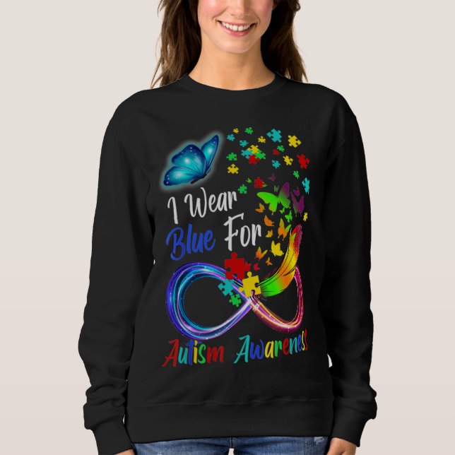 Sweatshirt Je Porte Du Bleu Pour L'Autisme Papillon De Sensib (Devant)