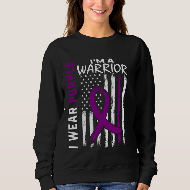 Sweatshirt Je porte le violet Je suis un guerrier Alzheimer S (Devant)