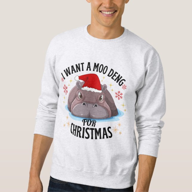 Sweatshirt je veux moo deng pour noël mignon bébé hippo (Devant)
