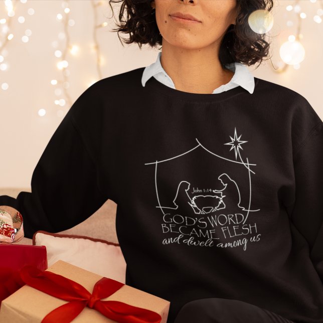 Sweatshirt Jean 1:14 Noël Écriture de la Nativité Noir (Créateur téléchargé)