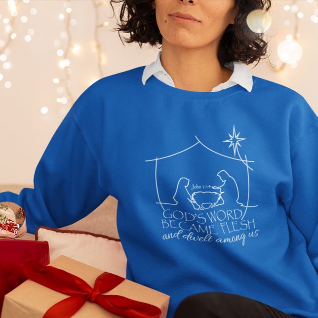 Sweatshirt Jean 1:14 Noël Nativité Écriture Bleu (Créateur téléchargé)