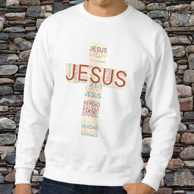 Sweatshirt Jésus et la foi Croix Chrétienne Espagnol Hommes (Créateur téléchargé)