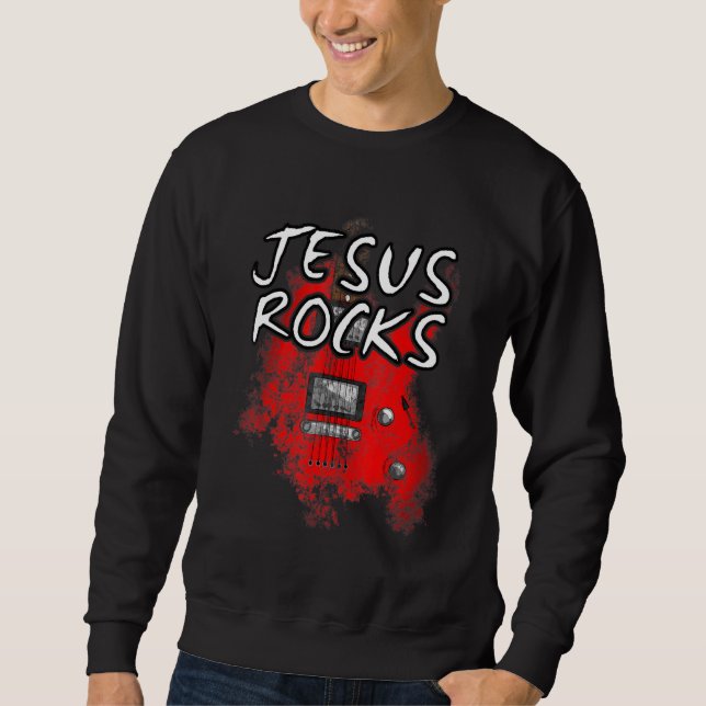 Sweatshirt Jesus Rocks Guitare Electrique Guitariste Christia (Devant)