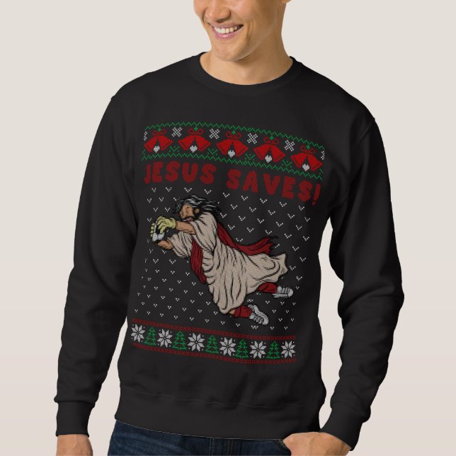 Sweatshirt Jésus Saves Soccer But Keeper Gros Noël Swea (Devant)