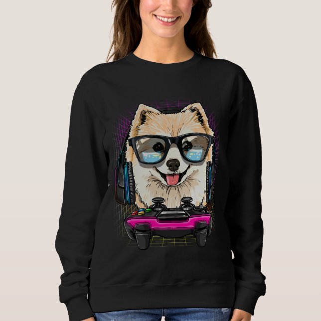 Sweatshirt Jeu Joueur Poméranien Vidéo Joueur Amoureux des ch (Devant)