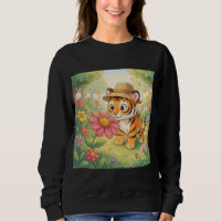 Jeune tigre mignon avec chapeau dans le jardin