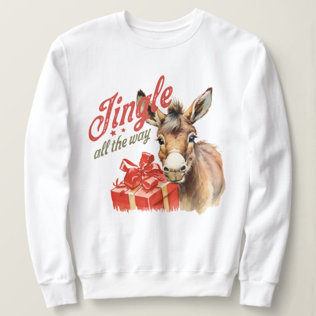 Sweatshirt Jingle Tout le long de la ferme de Noël âne (Design devant)