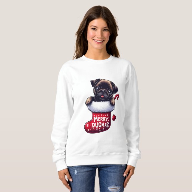 Sweatshirt Joli Carlin de Noël "Joyeux Pugmas" (Devant entier)