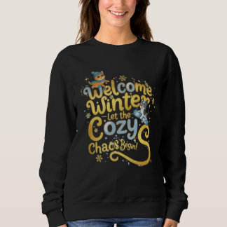 Sweatshirt Joli chat et chien d'hiver "Bienvenue l'hiver" Cha