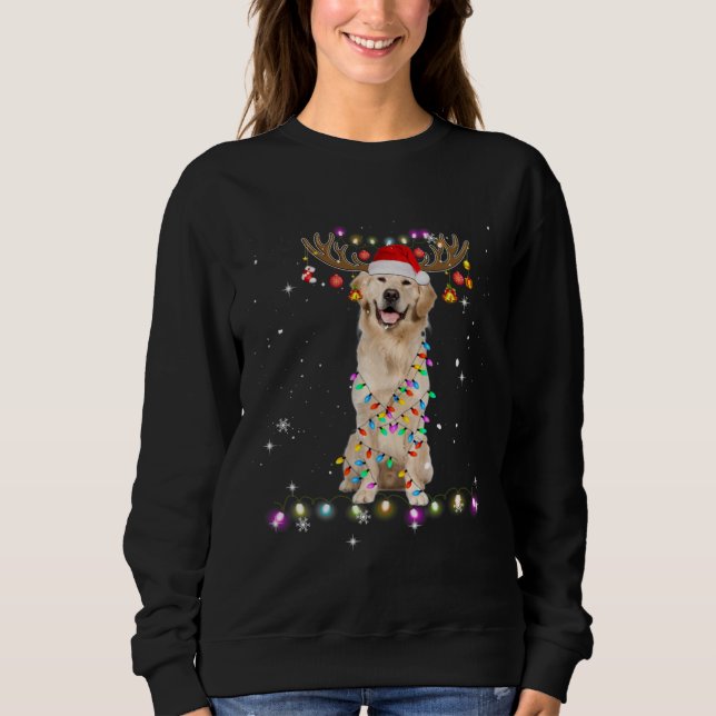Sweatshirt Joli Golden Retriever lumières de Noël Reindeer (Devant)