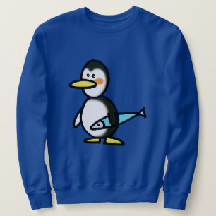 Sweatshirt Joli manchot tenant un poisson bleu