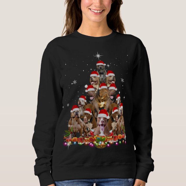 Sweatshirt Joli Pitbull arbre de Noël Chien Père Noël Xmas Fu (Devant)